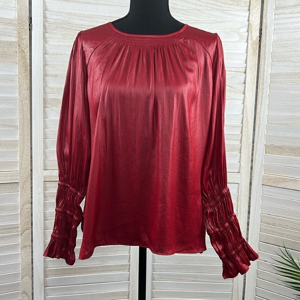 Current Air Smocked Sleeve Crinkle Popover Blouse Medium